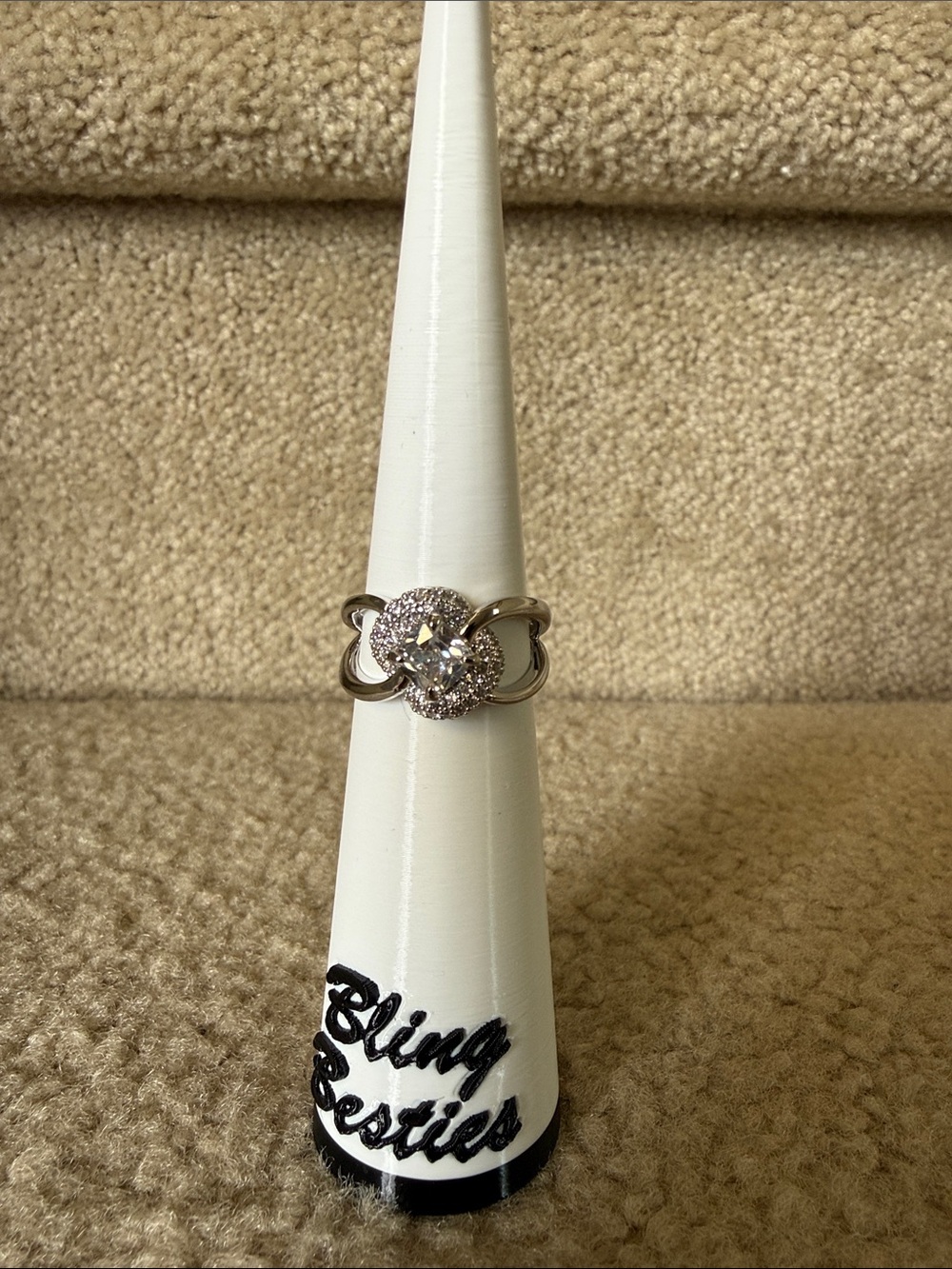 BP - Rhodium plated Cubic Zirconia Halo Ring sz 8